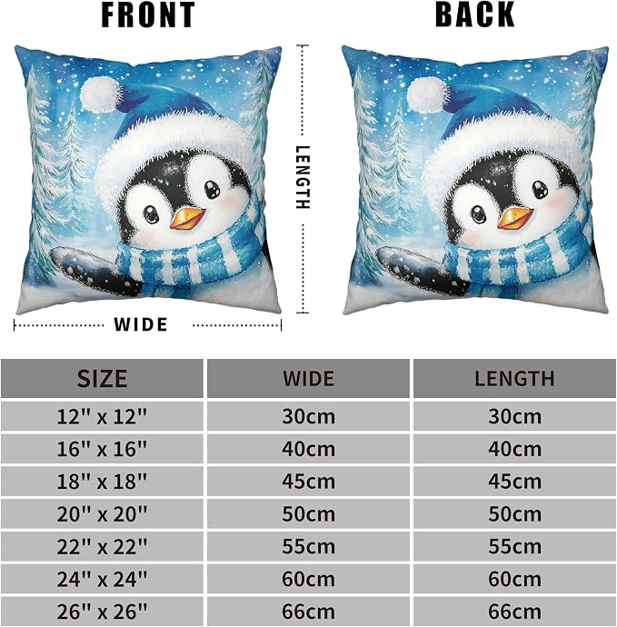 Set of 2 Lovely Penguin Pillow Case 22x22 Winter Decorative Throw Pillow Covers for Holiday Decorations Couch Outdoor Living Room Blue Winter Cotton Linen Cushion Case