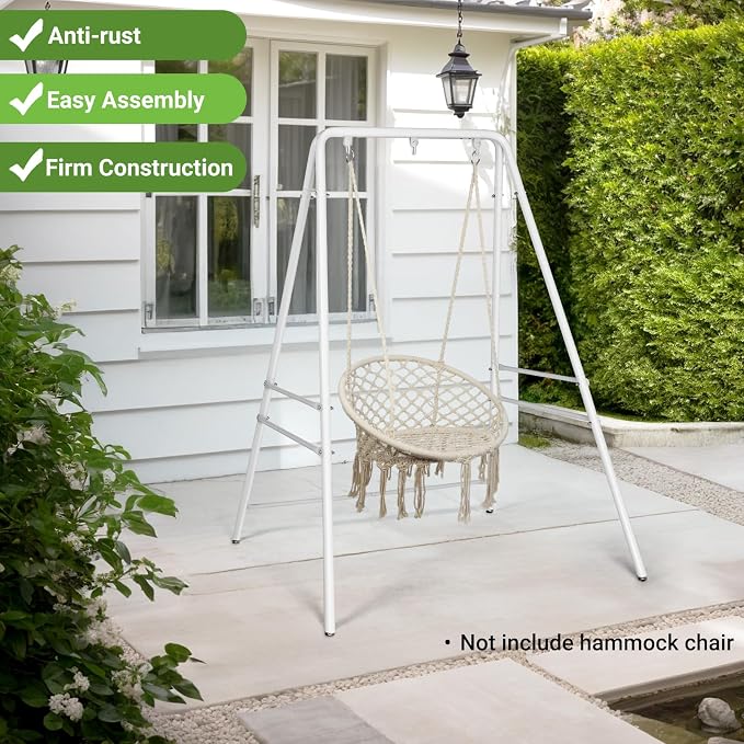Outdoor Hammock Stand, Heavy Duty A-Frame Metal Stand with 3 Hooks, Weatherproof Design Fits Hammocks & Hanging Chairs, 450 Lbs Capacity for Backyard, Garden, Balcony & Porch
