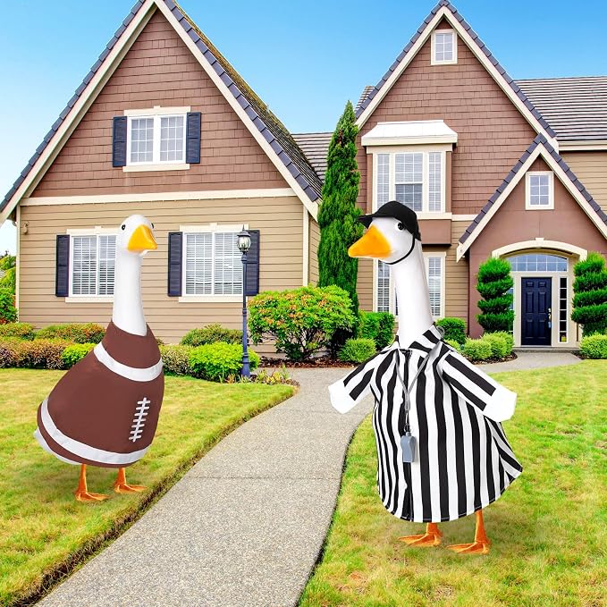 2 Set Football Goose Outfit Referee Lawn Porch Game Day Clothes for 23" Goose Outdoor Patio Yard Lawn Art Football Bowl Party Decor
