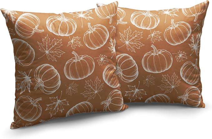 Fall Pillow Covers 24x24 Set of 2 Burnt Orange Pumpkin Maple Leaves Throw Pillow Covers Autumn Harvest Pillowcase Thanksgiving Cushion Case for Home Decor Patio Outdoor Sofa