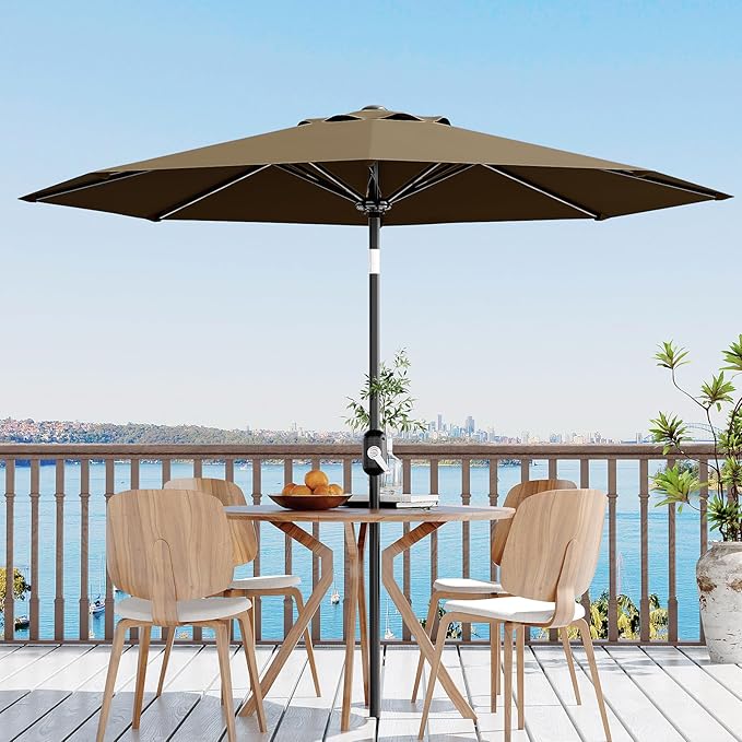 GarveeLife 9FT Patio Umbrella Outdoor, Table Umbrella with Push Button Tilt and Crank, 8 Sturdy Ribs UV Protection Waterproof for Garden, Pool, Market, Deck