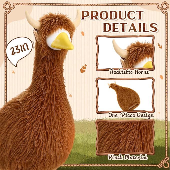 Porch Goose Outfit Highland Cow Goose Dress Clothes Farm Cow Costume with Horns for 23" Gooses Statue Decoration Patio Yard Garden Lawn Outdoor Decors