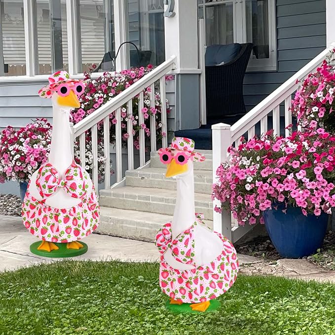 JcHrmers Bikini Goose Outfit Summer Porch Goose Outfits Hawaiian Goose Clothes Beach Geese Costume for Outdoor Garden Yard Decor (Strawberry, 23 Inch)