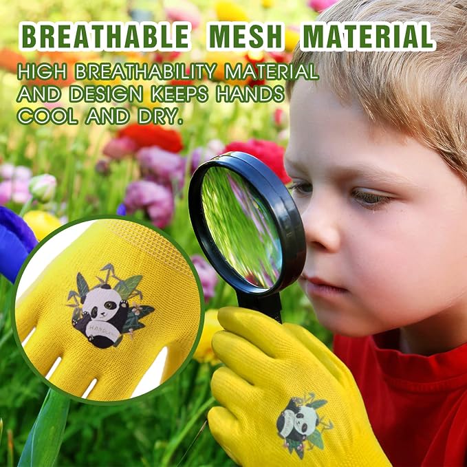 HANDLANDY 3 Pairs Kids Gardening Gloves, Grippy Kids Work Gloves, L | Nitrile Coated Children Toddler Garden Yard Work Cycling Outdoor Playing Gloves for Girls Boys