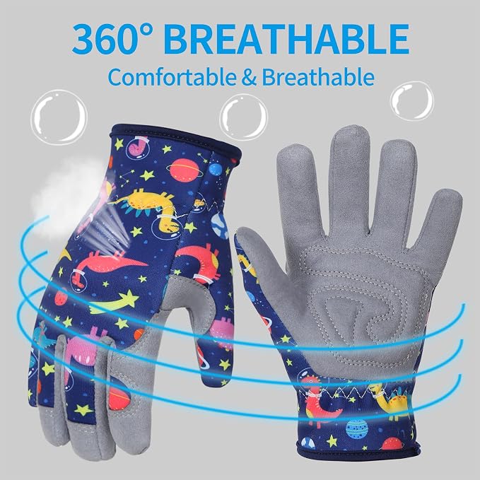 Baidast Garden Gloves for Kids, Breathable Leather Gardening Gloves for Digging, Planting, Pruning