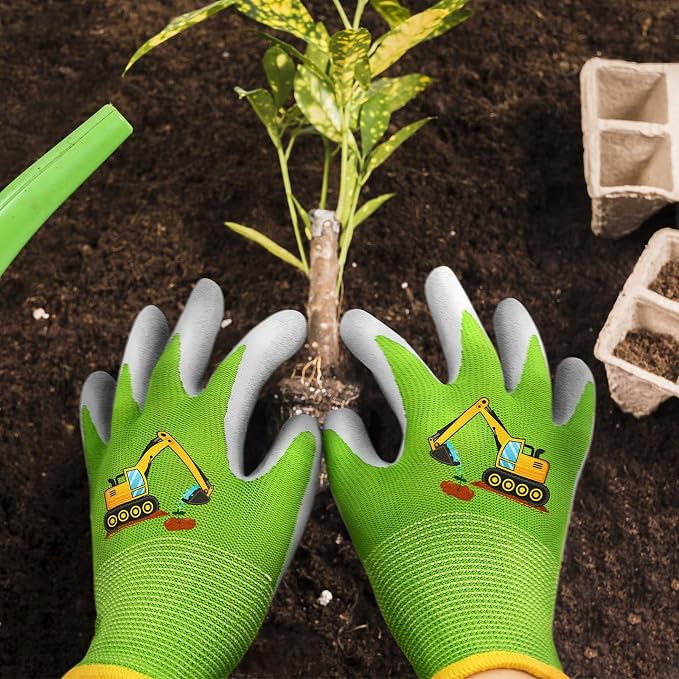 WAWSAM Kids Gardening Gloves 3 Pairs Toddlers Rubber Coated Work Gloves Children Garden Gloves
