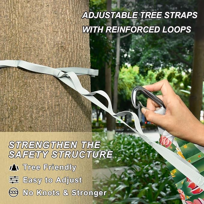 Camping Hammock Outdoor Hammocks for Outside Cactus Flowers Beach Trees Portable Lightweight with Pockets Tree Straps Indoor
