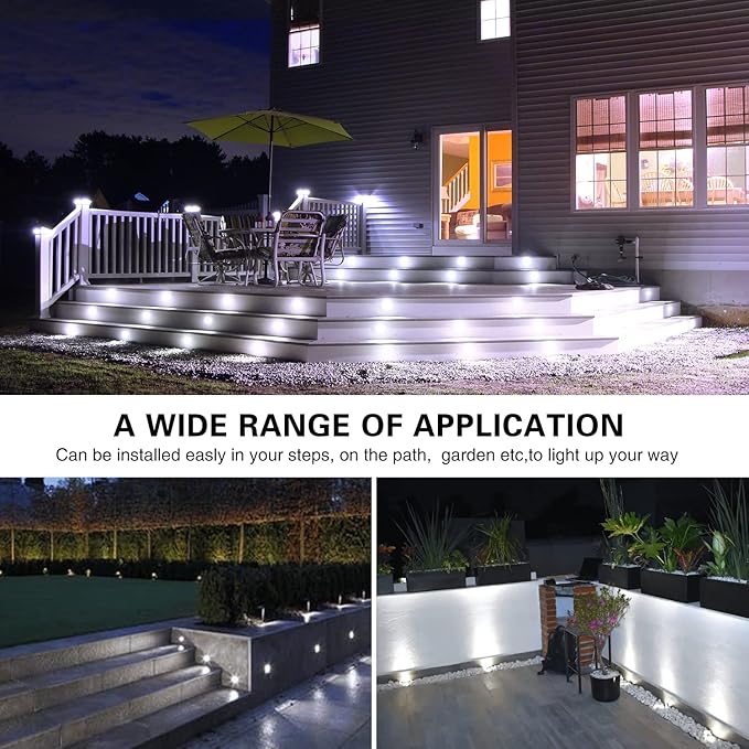 0.7" Tiny LED Deck Lights,Waterproof IP7 Low Voltage Stair Lights Landscape Lighting for Garden,Patio,Stairs Outdoor and Indoor Decoration Security Cool White(Pack of 10)