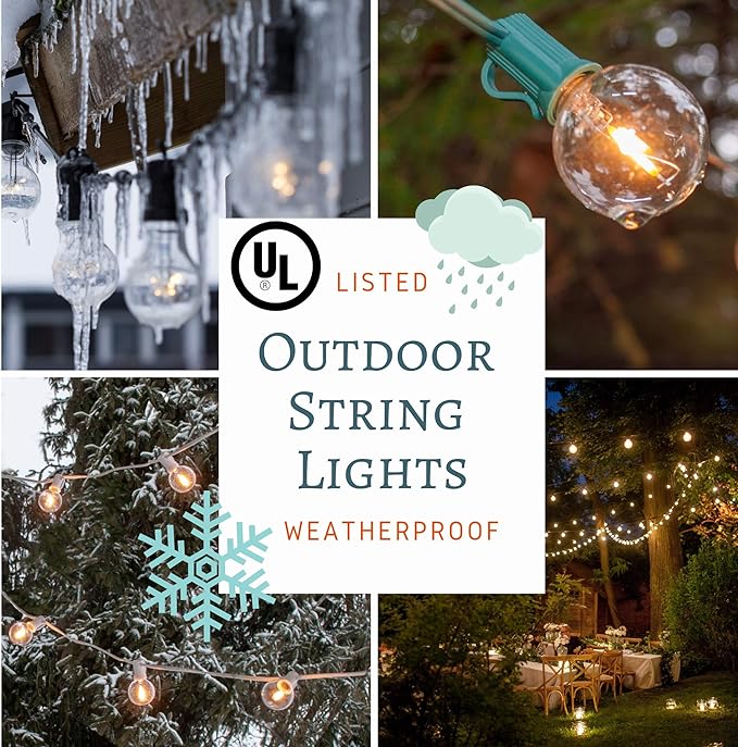 G40 Assorted Satin Pearl Colored String Lights (50 Foot – White Wire) | G40 Assorted 1.6" Bulbs, Outdoor Globe Patio String Lights