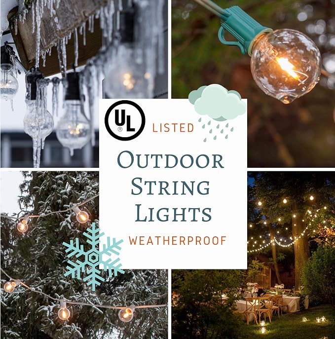 100 Foot G40 White Pearl Wedding String Lights with White Wire | G40 1.6 Inch 5-watt Globe Bulbs - Great for Parties, Patios, Backyards, Tents and more
