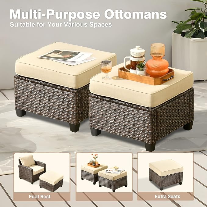 ovios 7 Pieces Patio Furniture Set, Outdoor Wicker Sofa Couch with 4 Chairs Comfy Cushions, All Weather Brown Rattan Conversation Set for Backyard Deck Porch, Beige