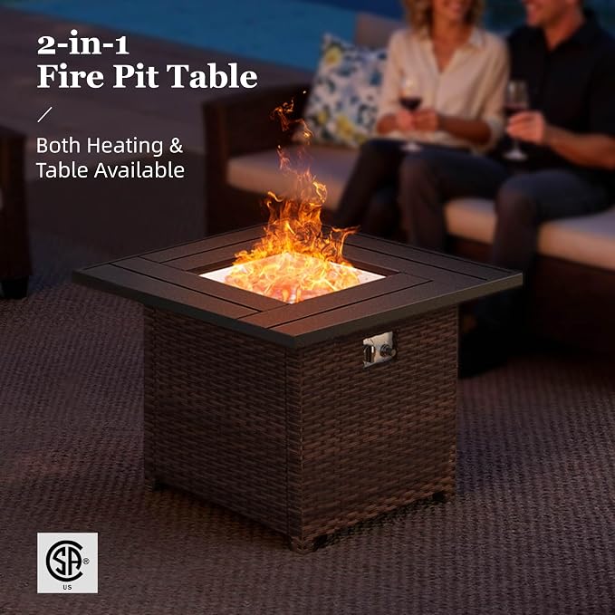 HERA'S HOUSE Wicker Patio Furniture Set, Outdoor Furniture with Fire Pit Table, 6 Pieces Patio Conversation Set with Ottomans, Outside Sofa Sets for Poolside Backyard, Beige