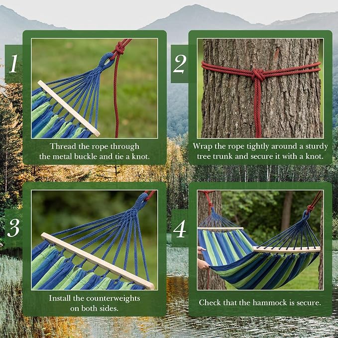 SATINIOR 2 Pack Canvas Camping Hammock for Outside 120 x 59 in Large Comfortable Hammocks up to 660lbs with Travel Bag Anti Roll Balance Beam Tree Strap for Outdoor/Indoor Beach Patio Backyard Garden