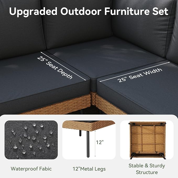 Aoxun 10 Piece Patio Furniture Set, 10 Seats Outdoor Sectional Sofas with Thick Cushion, Wicker Outdoor Patio Furniture Set with Ottomans for Party, Garden, Backyard, Black