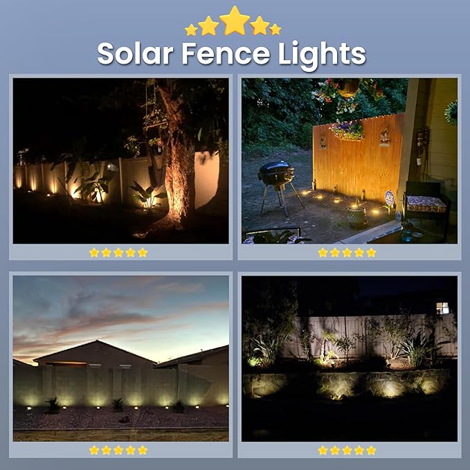GIGALUMI Solar In-Ground Fence Lights - No-Drill Fence Lighting Solution, Waterproof Perimeter Lights Compatible with Wood, Metal & Concrete Fences (16 Pack Warm White)