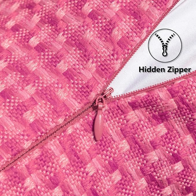 Kevin Textile Outdoor Waterproof 12"x20" Pillow Covers 2 Pack, Hot Pink | Water Resistant Weaving Faux Linen Texture Throw Pillow Covers, Outside Decorative Pillowcases for Garden Patio Balcony Couch
