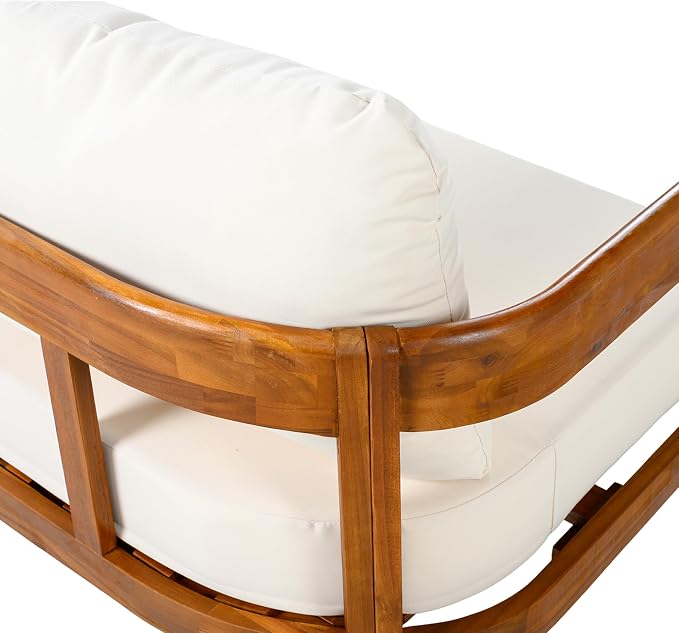 VilroCaz Outdoor Patio Furniture Set, L-Shaped Acacia Wood Sectional Sofa with 6 Soft Seat Cushions and Backpack, All-Weather Conversation Set with Arc Frame for Garden Backyard Porch (White-3.19)