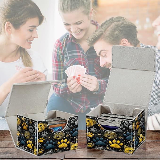 Card Deck Box for MTG, Cards Storage Box Fits 120+ Sleeved, Leather Small Size Strong Magnetic Closing Card Case for Board Games Magic TCG CCG Baseball Collection, Dog Melon Seal Puppy