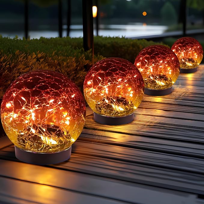 JKIMK Solar Globe Lights Outdoor Waterproof-Solar Balls for Garden | Cracked Glass Ball Lights Outdoor-Solar Orbs for Outside-Decorations for Patio and Yard Lawn Backyard Decor