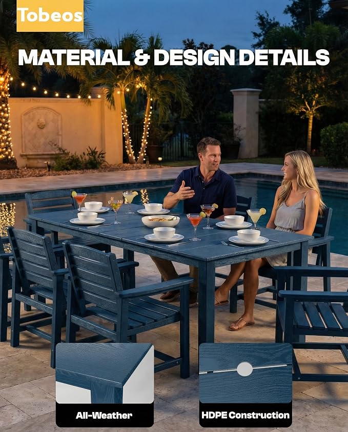 5-Piece Outdoor Dining Set, 10x10FT Cantilever Umbrella for 4,Navy Blue