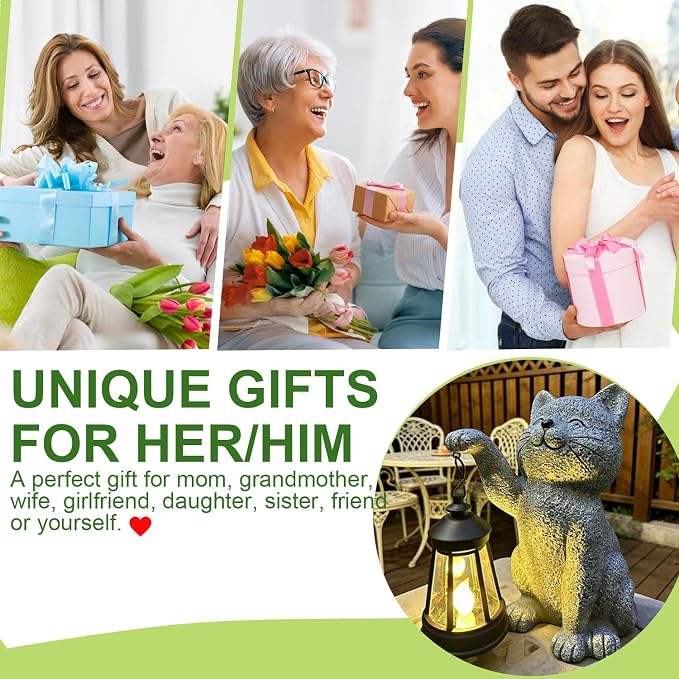 YODY Garden Statues Outdoor Garden Decor: Cat Statue with Solar Lantern for Yard Art Lawn Ornaments Porch Patio Balcony Home House - Birthday Gifts for Grandma Mom Women