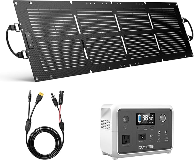 DYNESS Portable Power Station 300W with 100W Foldable Solar Panel, 256Wh Solar Generator with 110V Pure Sine Wave AC Outlet, LiFePO4 Battery for Camping, Home Backup, RV, Outdoor