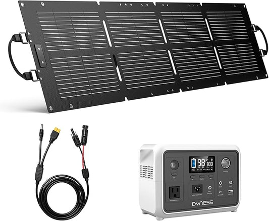 DYNESS Portable Power Station 300W with 100W Foldable Solar Panel, 256Wh Solar Generator with 110V Pure Sine Wave AC Outlet, LiFePO4 Battery for Camping, Home Backup, RV, Outdoor