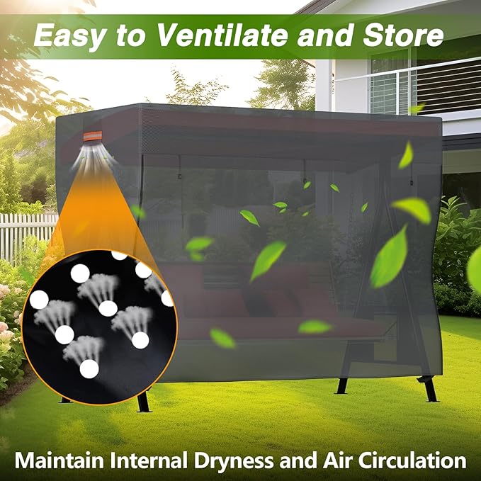 EVRBUL Upgraded Outdoor Swing Cover, 3 Seater Patio Swing Heavy Duty 420D Cover, Waterproof Windproof UV Protection, 87”L x 49”W x 67”H