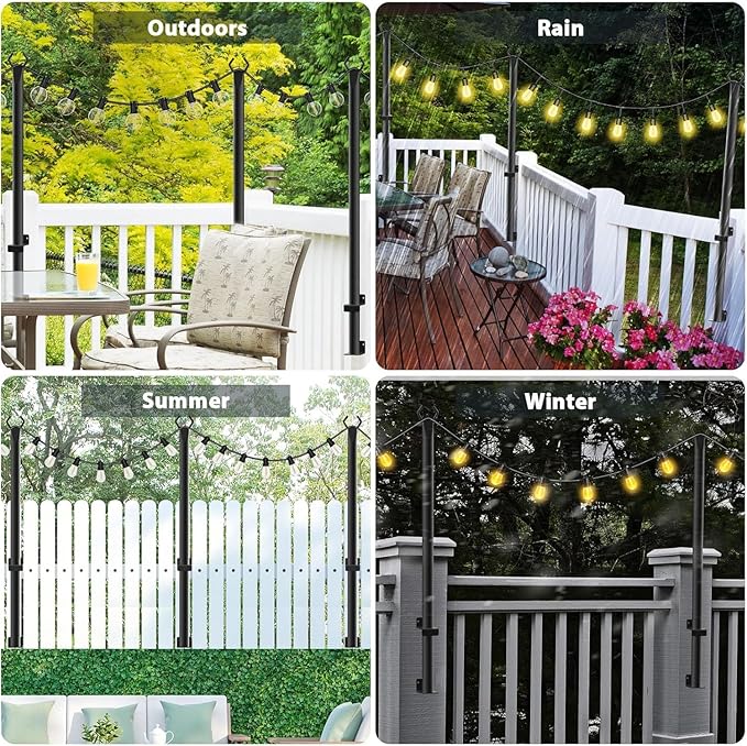 NUERPO 2 Pack String Light Poles,5Ft Metal Poles for Outdoor String Lights,Outdoor Light Poles with Post,Poles/Stand for Outside,Patio,Deck,Backyard,Garden Wedding,Party