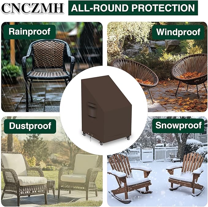 Patio Chair Covers, Outdoor Patio Furniture Covers Waterproof Large, 600D Heavy Duty Table Cover, Outside Dining Table And Chairs Set Covers (Brown, 32x34x24/36in 2pcs)