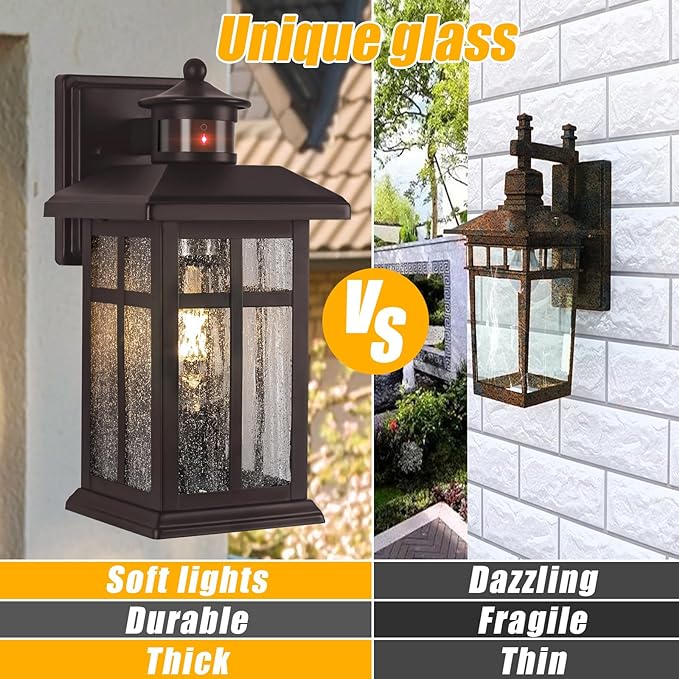 Exterior Light Fixtures Motion Sensor Wall Mount Oil Rubbed Bronze | Exterior Wall Mount with E26 Sockets & Tempered Glass, Waterproof Outdoor & Indoor Lights for House, Porch, Garage, White