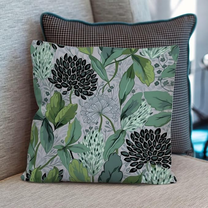 Chinoiserie Floral Outdoor Throw Pillow Covers Green Black Lotus Flower Waterproof Throw Pillowcase 18x18 in Classic Accent Throw Pillow Covers for Patio Furniture Porch