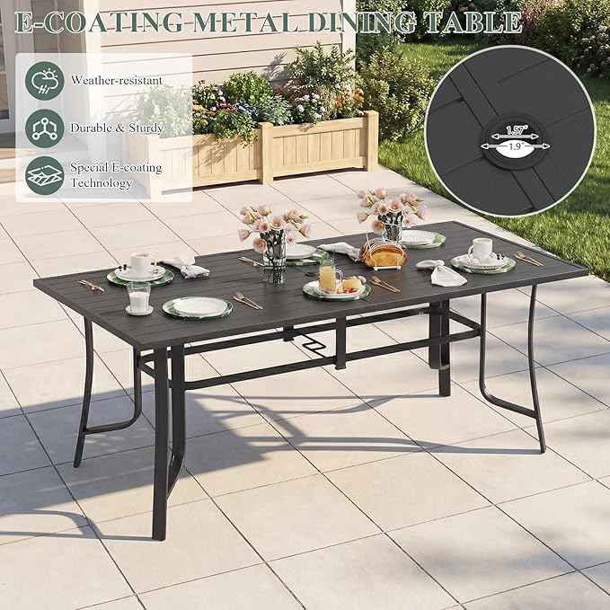 9 Pieces Patio Table and Chairs Set, 75.6" Metal Dining Table with Umbrella Hole,8 High Back Textilene Swivel Chairs,Dining Table Set for 8, Outdoor Furniture for Porch Deck Yard Balcony, Brown