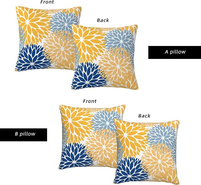 Yellow Throw Pillow Covers 18x18 Inch Set of 2, Floral Waterproof Outdoor Pillow Covers, Boho Farmhouse Decorative Cushion Covers for Spring Summer Patio Furniture