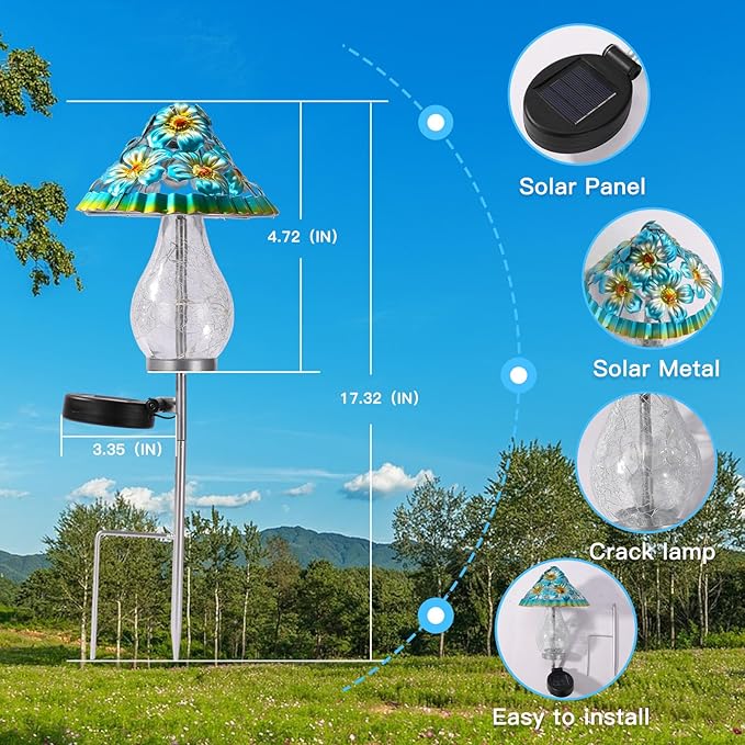 LOVERUIS Fairy Garden Accessories Mushroom Garden Decor for Outside with Cracked Ball Waterproof Metal Stake Outdoor Yard Patio Decor, Gifts for Women, Mom, Grandma