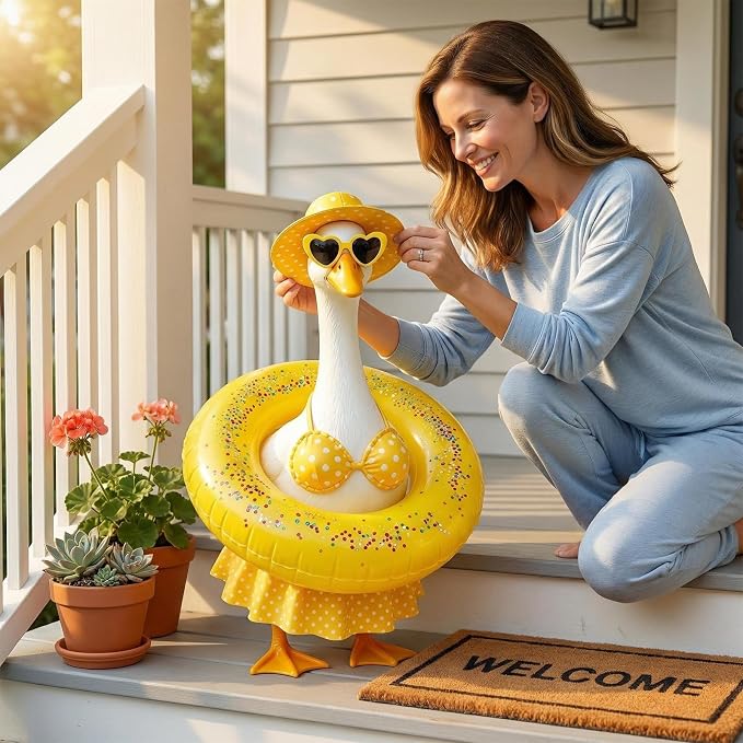 Hikkcos Bikini Porch Goose Outfits Summer Goose Clothes with Swimsuit Floatie Hat Sunglasses for 23" 17" Plastic Duck Statues Costumes, Garden Decor for Outdoor