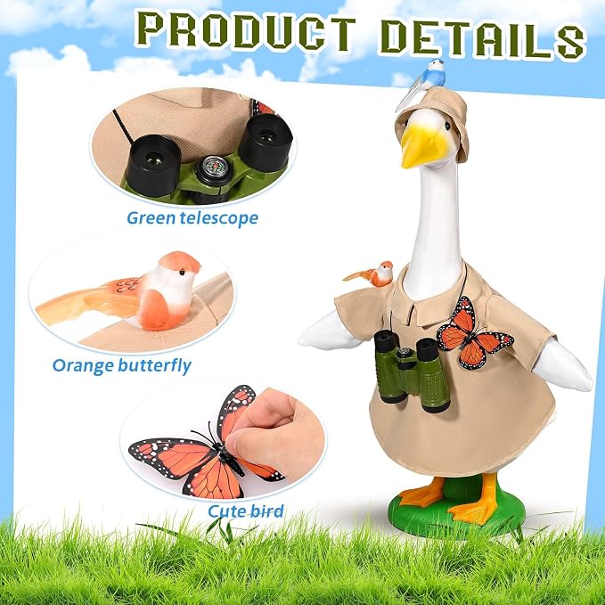 JcHrmers Bird Watching Porch Goose Outfits Lawn Porch Goose Clothes, Fits 23" Cement Plastic Goose Statue for Bird Lovers Outdoor Garden Yard Patio Art Decor