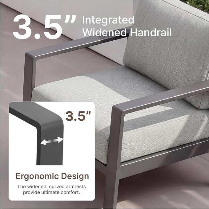 KISLOT Aluminum Outdoor Patio Furniture Loveseat,3 Seater Outside Patio Sofa with Washable Thick Cushion, Patio Sofa Couch for Porch, Balcony, Deck, Yard,Gray Aluminum Frame