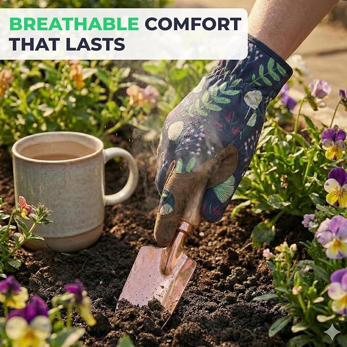 Flora Women's Gardening Gloves, Thorn Proof Microfiber Leather Garden Gloves for Women, Breathable Grip for Rose Garden Planting, Pruning, Weeding, Digging and Yard Work