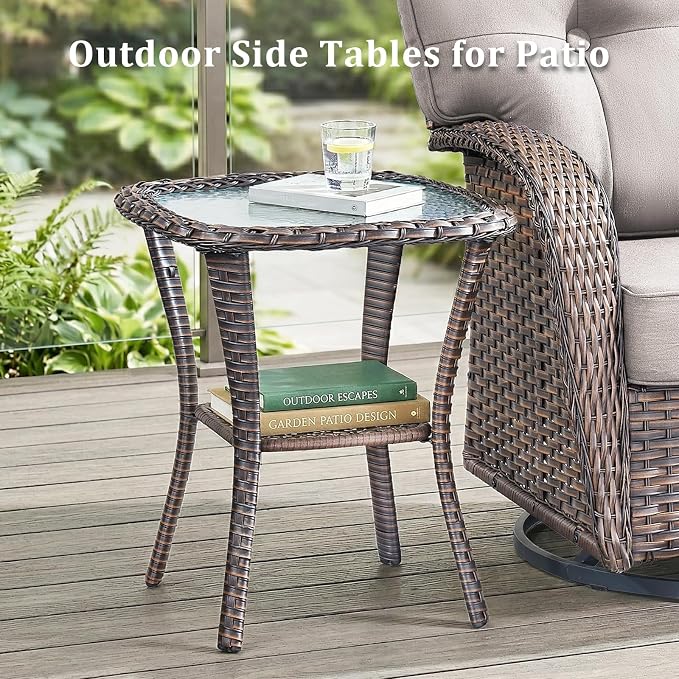 10 PCS Patio Furniture Set Outdoor Sectional Sofa Couch with Rocking Swivel Chairs 5" Deep Seat Chairs, Modern Wicker Rattan Conversation Set, Beige/Brown Wicker