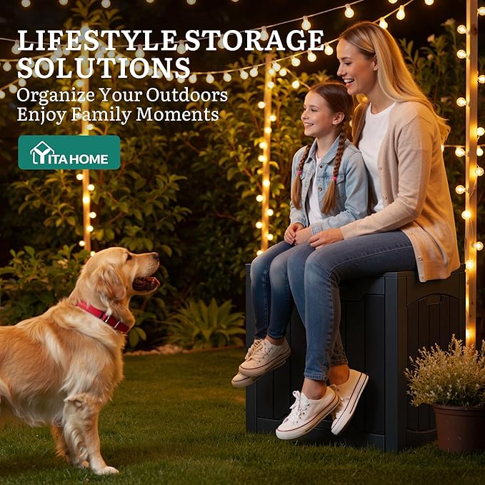 YITAHOME 31 Gallon Deck Boxes Set of 4, Lockable Outdoor Storage Bins for Patio Cushions, Garden Tools, Weather-Resistant Resin Storage Solution, Black