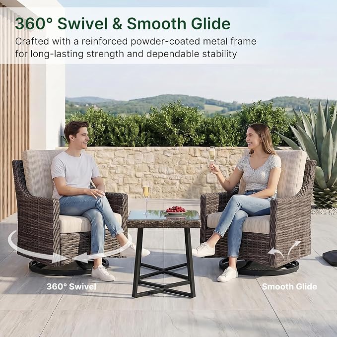 Wicker Patio Conversation Set, Outdoor Patio Furniture Set with Deep Seating, Wide Armrests & Thick Cushions, All-Weather Outdoor Furniture Set for Patio, Porch, Deck & Backyard