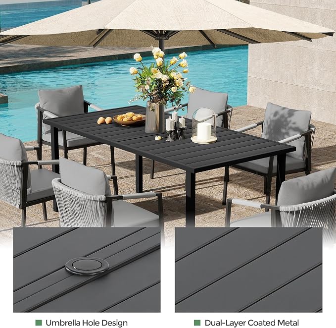 Patio Dining Set for 6, Woven Rope Dining Chairs, Cushions, for Lawn Garden | 7-piece patio dining set for 6, woven rope rattan dining table and chairs set, cushions, all-weather for lawn garden