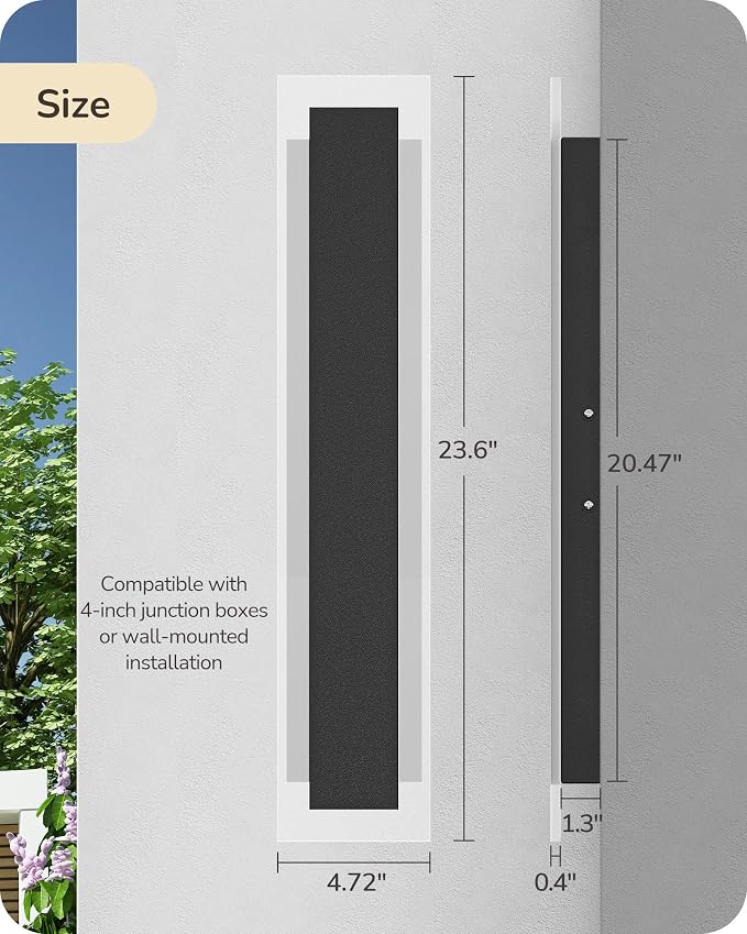 EDISHINE Upgraded 23.6" LED Modern Dimmable Linear Outdoor Wall Light 2pcs | Adjustable Brightness & Color Temperature, IP65 Waterproof, Memory Function, Long Exterior Lighting Fixtures for Garage