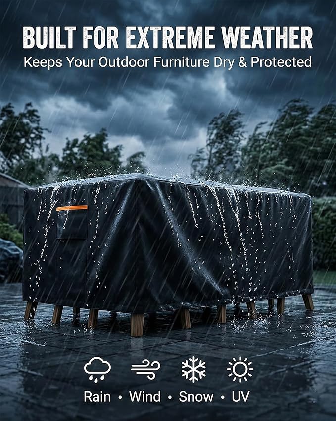 Outdoor Patio Furniture Cover Rectangular, Heavy Duty 600D Waterproof Cover for Table & Chair Set, Windproof,UV Resistant, All-Season Protection for Backyard,Deck & Garden,136" L x 74" W x 28" H,Black