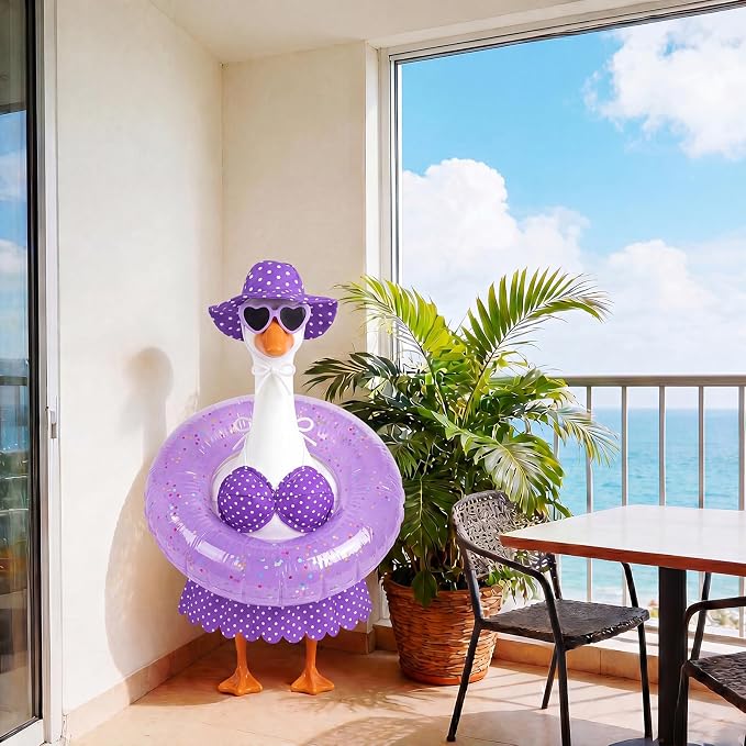 hoyuwak Bikini Goose Outfits Summer Hawaiian Porch Goose Outfits with Swimming Ring Sunglasses Hat for 23" Geese Yard Decor