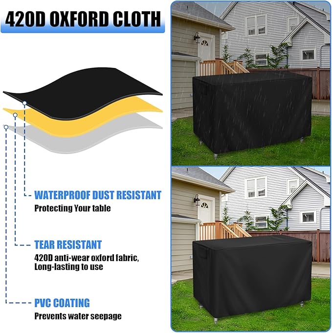 Outdoor Prep Table Cover 52 Inch, Waterproof Patio Stainless Steel Table Cover, Workbench Covers Waterproof, Picnic BBQ Grill Cart Covers (Black) (Black, 52''L x 24''W x 35''H)