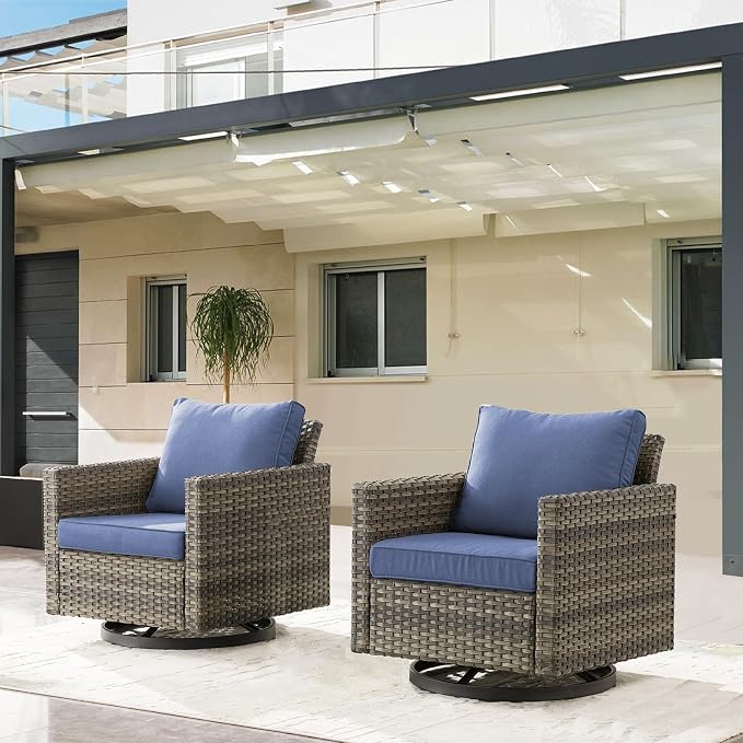 Belord Wicker Chairs Outdoor Bistro Set Oversize Patio Swivel Rocker, Rattan Outdoor Seating Set of 2 Swivel Glider Chairs Wicker Furniture for Porch Deck Backyard with Water-Resistant
