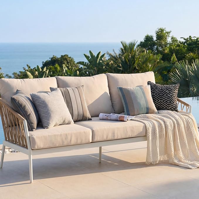 Outdoor Pillows, Patio Decorative Pillows Pack of 2, Waterproof Throw Pillows for Outdoor Furniture, 16× 16 Comfortable Spring Outdoor Pillows for Bed, Couch, Sofa, Black Geometric