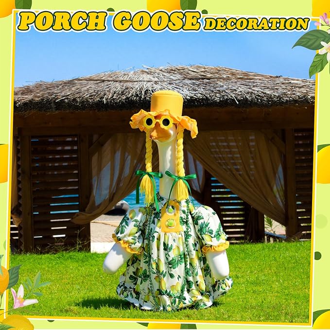 Suzile Porch Goose Outfit for 23''H Cement Statue Cute Lemons Goose Clothes Skirt Costume with Flower Sunglasses for Spring Outdoor Summer Yard Lawn Patio Decor